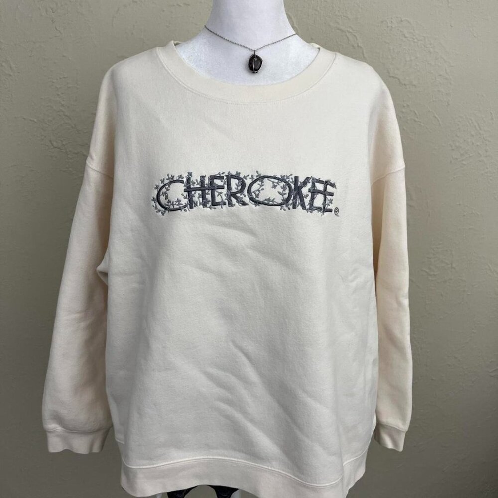 vintage 90s cream cozy cottagecore coquette embroidered logo sweatshirt - Picture 3 of 8